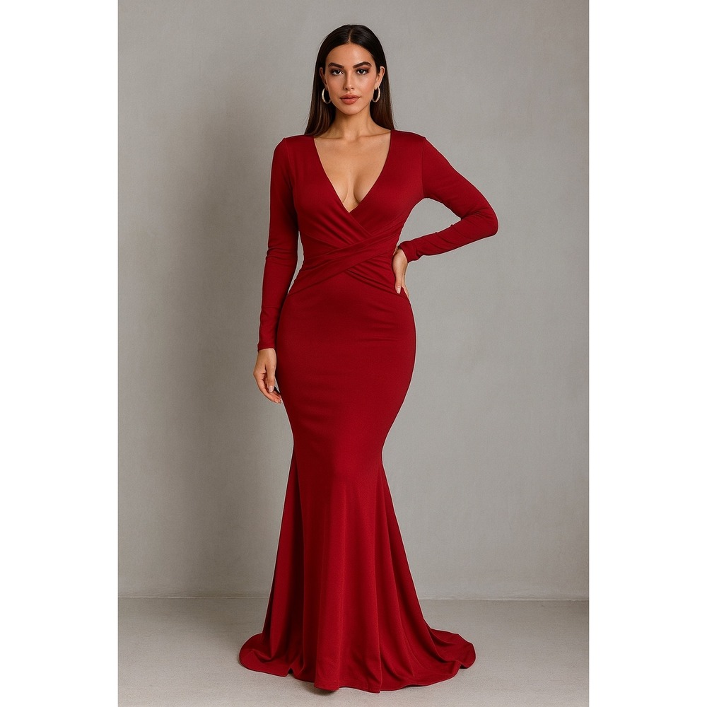 Miss ord red vintage long sleeves long party dress size XL